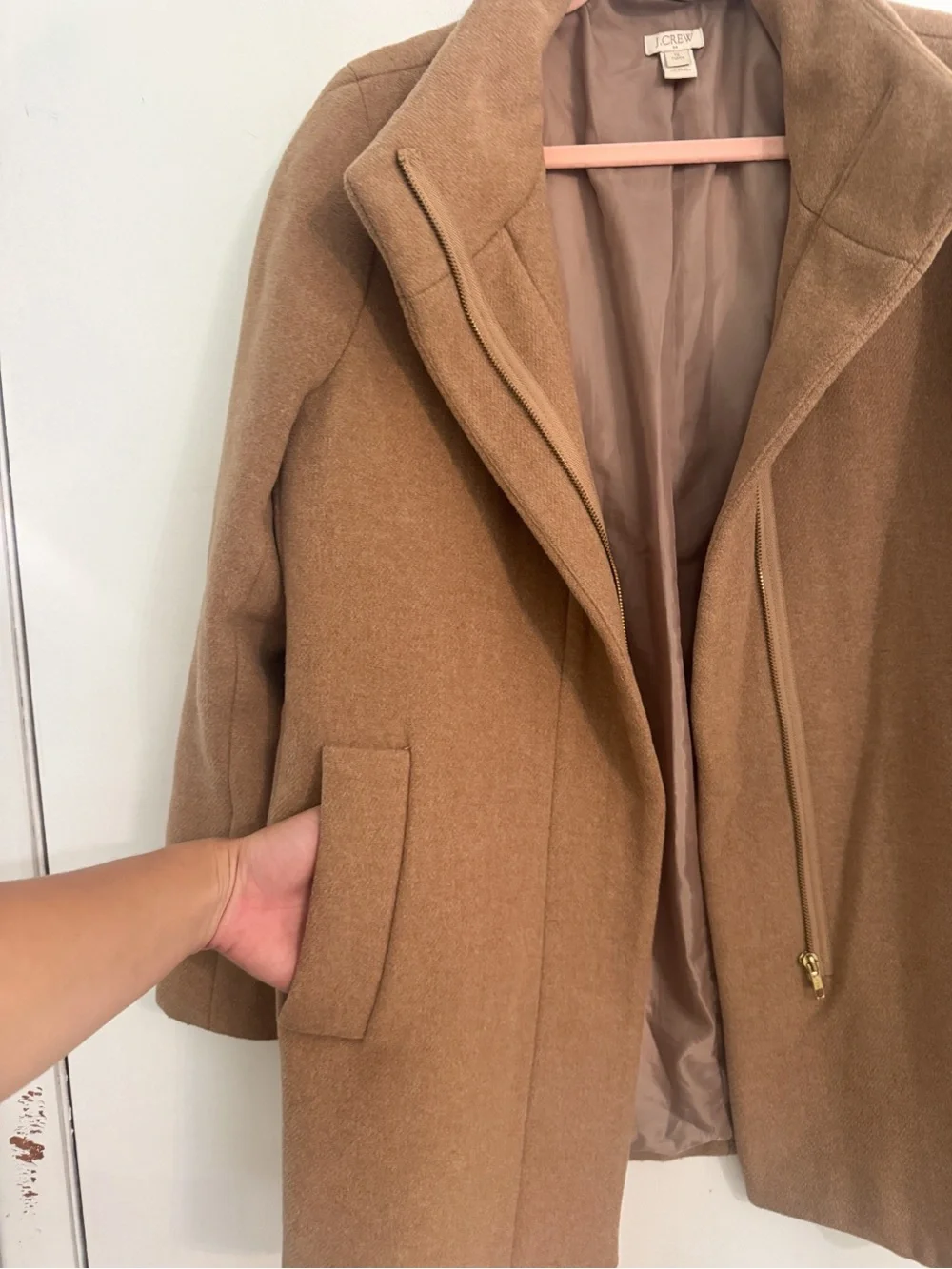 J. Crew Camel Wool-Blend Pea Coat Jacket size 12P
